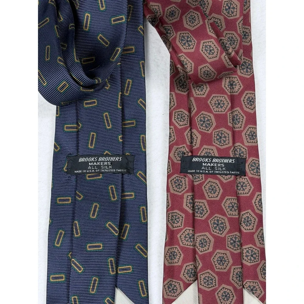 Brooks Brothers Makers Silk Tie Bundle Navy Geometric Burgundy Hexagon Mens USA